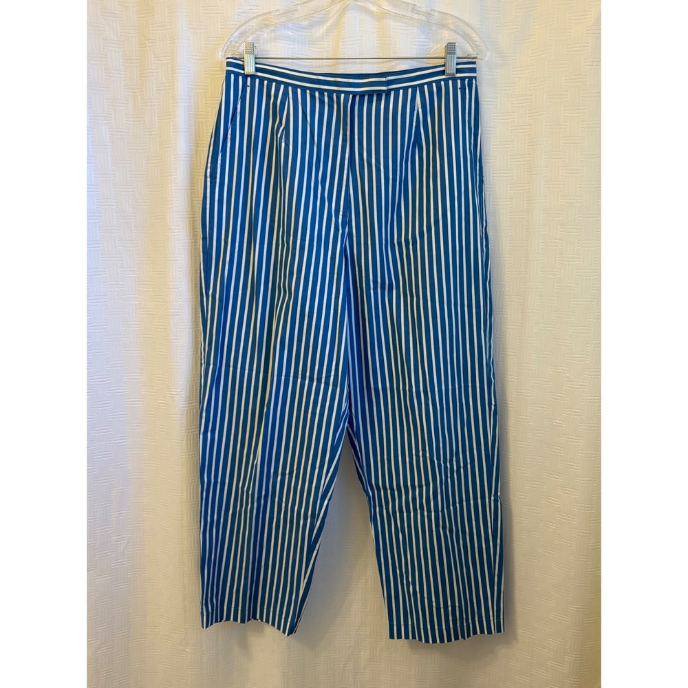 Talbots Vintage Blue White Nautical Striped Pants Cropped Stretch Womens Size 12
